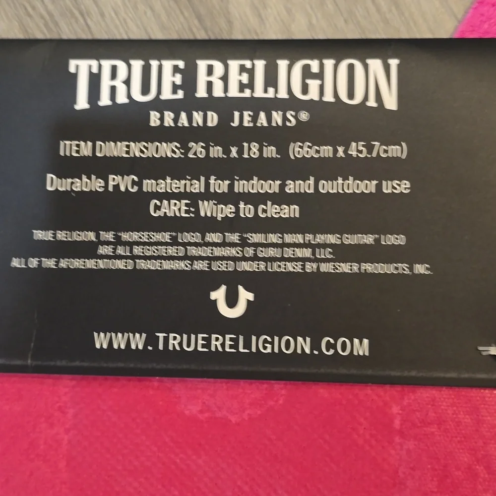 True Religion Paw & Horseshoe Logo Pet Placemat- Pink